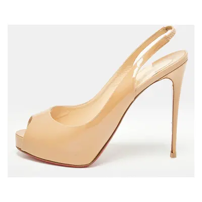 Christian Louboutin Beige Patent Leather Private Number Slingback Pumps Size