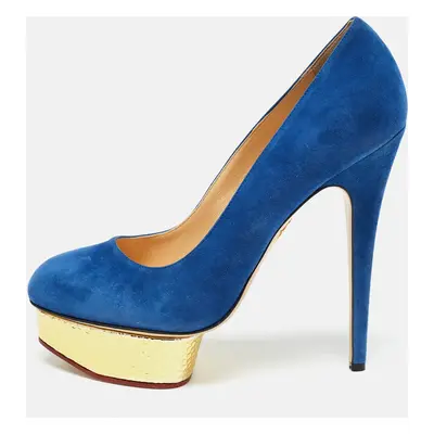 Charlotte Olympia Blue Suede Dolly Pumps Size