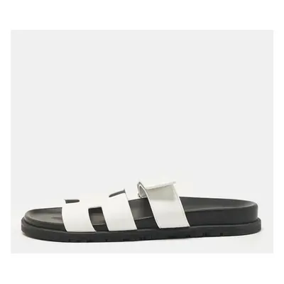 Hermes White Leather Chypre Sandals Size