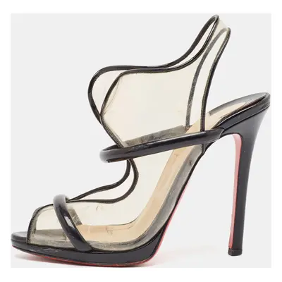 Christian Louboutin Black Patent and PVC Aqua Ronda Sandals Size