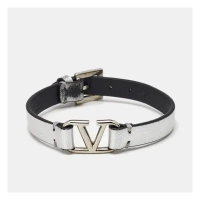 Valentino VLogo Silver Leather Bracelet