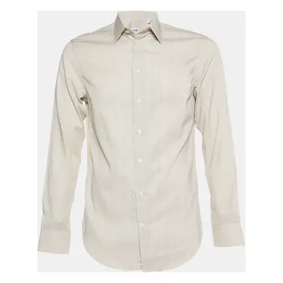 Armani Collezioni Beige Pinstripe Cotton Buttoned Up Shirt