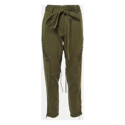 Saint Laurent Paris Green Cotton Blend Lace Tie-Up Military Trousers