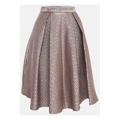 Self-Portrait Pink Textured Lame Pleated Midi Skirt