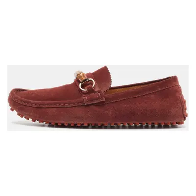 Gucci Burgundy Suede Bamboo Horsebit Loafers Size