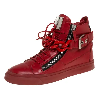 Giuseppe Zanotti Red Leather Chain Detail High Top Sneakers Size