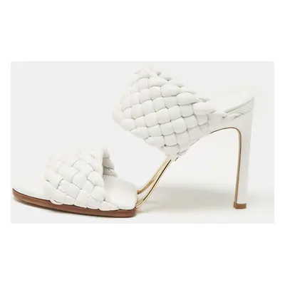 Bottega Veneta White Intrecciato Leather Lido Slide Sandals Size