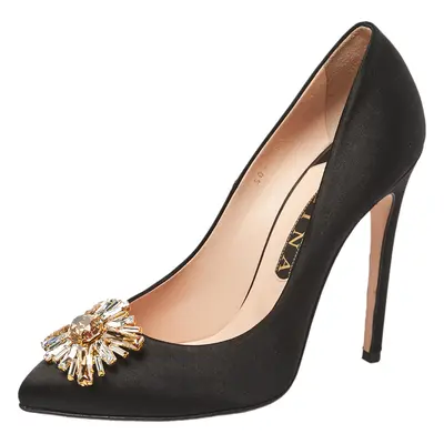 Gina Black Satin Swarovski Crystal Embellished Pumps Size