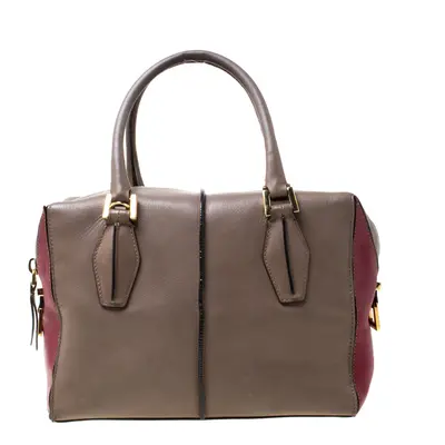 Tod's Taupe/Burgundy Leather D-Styling Tote