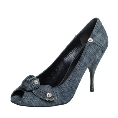 Miu Miu Blue Denim Peep-toe Pumps Size