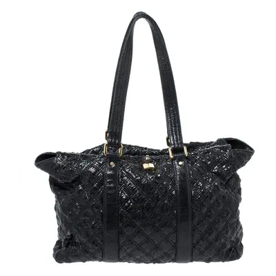 Marc Jacobs Black Quilted Snakeskin Embossed Leather Tote