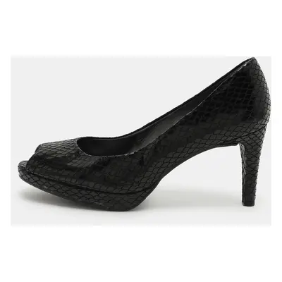 Stuart Weitzman Black Python Embossed Leather Peep Toe Pumps Size 39.5