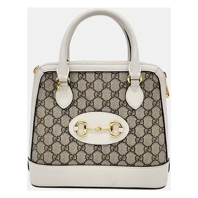 Gucci Beige/Ivory GG Canvas and Leather Horsebit Top Handle Bag