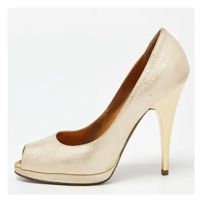 Roberto Cavalli Metallic Gold Leather Peep Toe Pumps Size