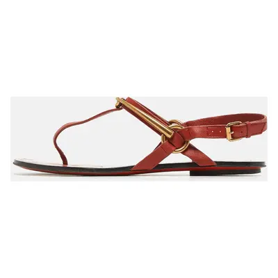 Gucci Red Leather Thong Sligback Sandals Size 37.5