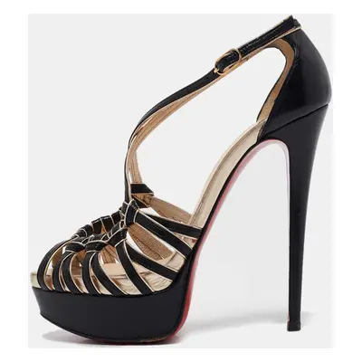 Christian Louboutin Black/Gold Leather Strappy Platform Sandals Size 36.5