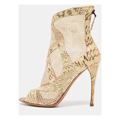 Alaia Cream Python and Mesh Zipper Booties Size