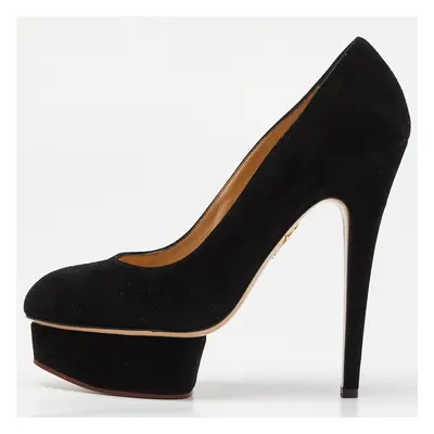 Charlotte Olympia Black Suede Dolly Platform Pumps Size 38.5