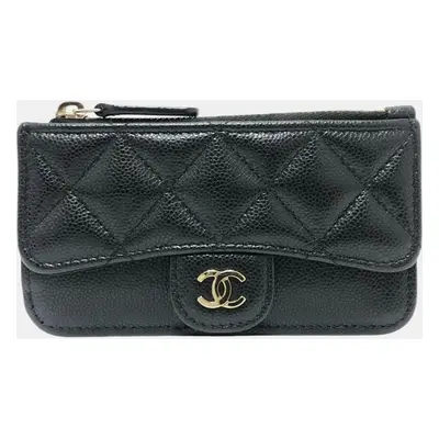 Chanel Black Caviar Skin Coco Mark Matelasse Classic Zip Business Card Holder