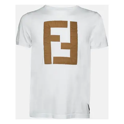 Fendi White FF Logo Patch Embroidered Cotton T-Shirt