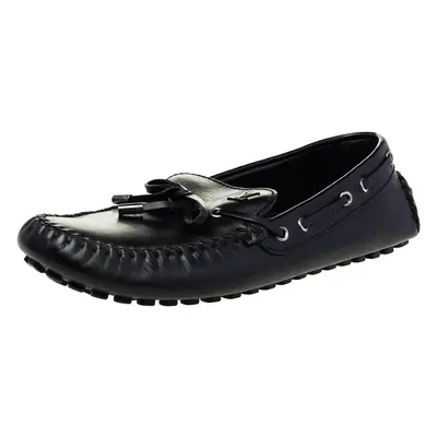 Louis Vuitton Black Leather Bow Slip On Loafers Size 43.5