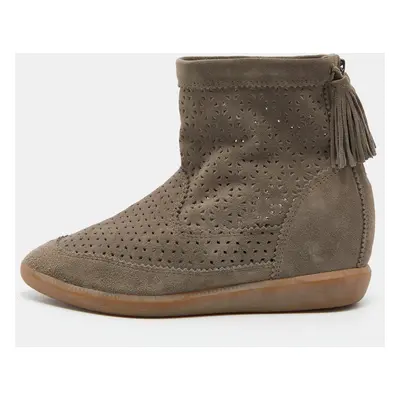 Isabel Marant Grey Cutout Suede Tassel Embellished "Beslay" Wedge Ankle Boots Size