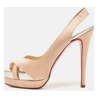 Christian Louboutin Pink Satin Open Toe Platform Slingback Sandals Size