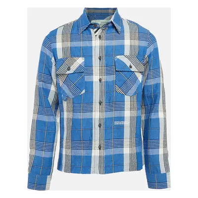 Off-White Blue Tartan Check Linen Blend Long Sleeve Shirt