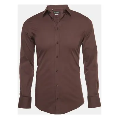 Dolce & Gabbana Gold Brown Cotton Button Front Full Sleeve Shirt