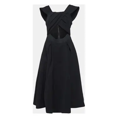 Self Portrait Black Crepe Cut-Out Ayelette Midi Dress