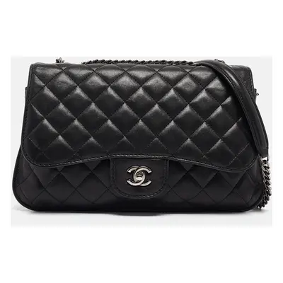 Chanel Black Quilted Leather CC Double Compartment Flap Bag