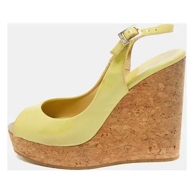 Jimmy Choo Light Green Patent Leather Prova Cork Platform Sandals Size