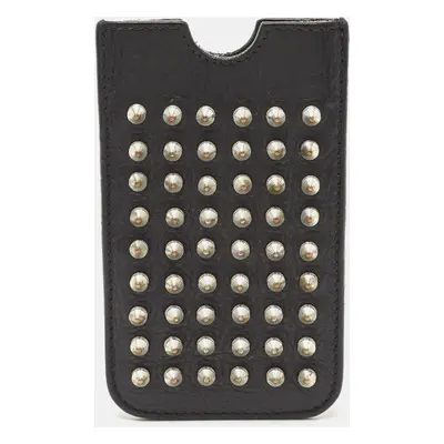 Burberry Black Spike Studded Leather Phone Pouch