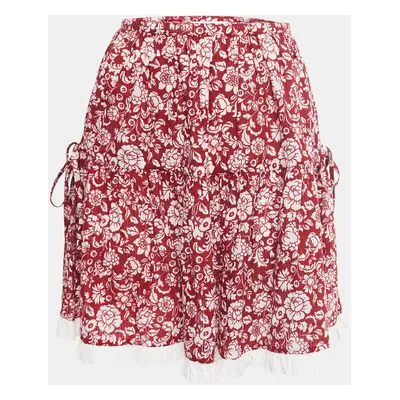 See by Chloe Red Floral Printed Cotton Lace Trimmed Mini Skirt