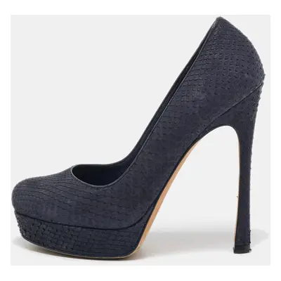 Yves Saint Laurent Navy Blue Python Leather Platform Pumps 37.5