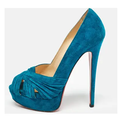 Christian Louboutin Blue Suede Aborina Peep Toe Pumps Size