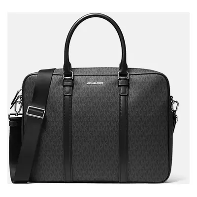 Michael Kors Black Coated Canvas Hudson Logo Briefcase