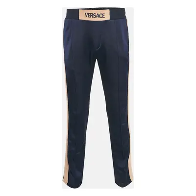 Versace Navy Blue Corduroy Trim Jersey Taylor Fit Track Pants