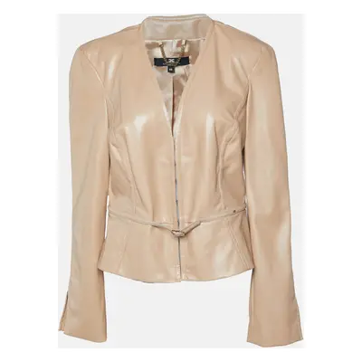 Elisabetta Franchi Beige Faux Leather Belt Detail Jacket