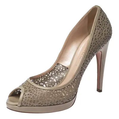 Casadei Grey Perforated Leather Peep Toe Pumps Size