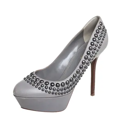 Sergio Rossi Grey Leather Studded Platform Pumps Size