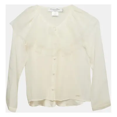 Dior Cream Tulle Ruffle Detail Long Sleeve Silk Blouse Yrs