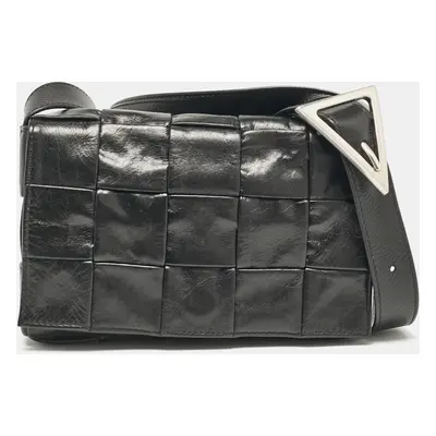 Bottega Veneta Black Intreccio Leather Cassette Crossbody Bag