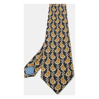 Celine Vintage Navy Blue Chain Print Silk Traditonal Tie