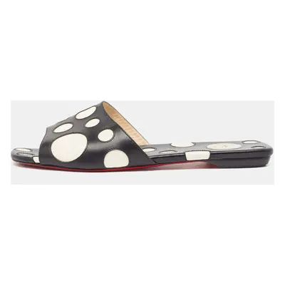 Christian Louboutin Black/White Leather and Patent Polka Dot Flat Slides Size