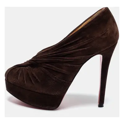 Christian Louboutin Brown Pleated Suede Platform Ankle Booties Size 35.5