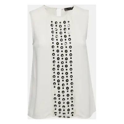 Max Mara Cream Embellished Crepe Sleeveless Top