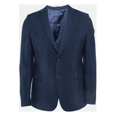 Valentino Navy Blue Mohair Wool Single Breasted Blazer