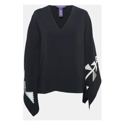 Ralph Lauren Purple Label Black Embroidered Crepe Cape Blouse