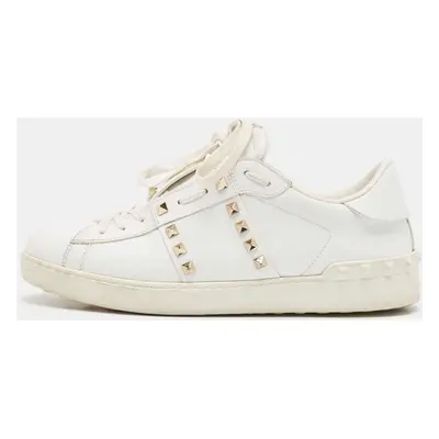 Valentino White Leather Rockstud Lace Up Sneakers Size